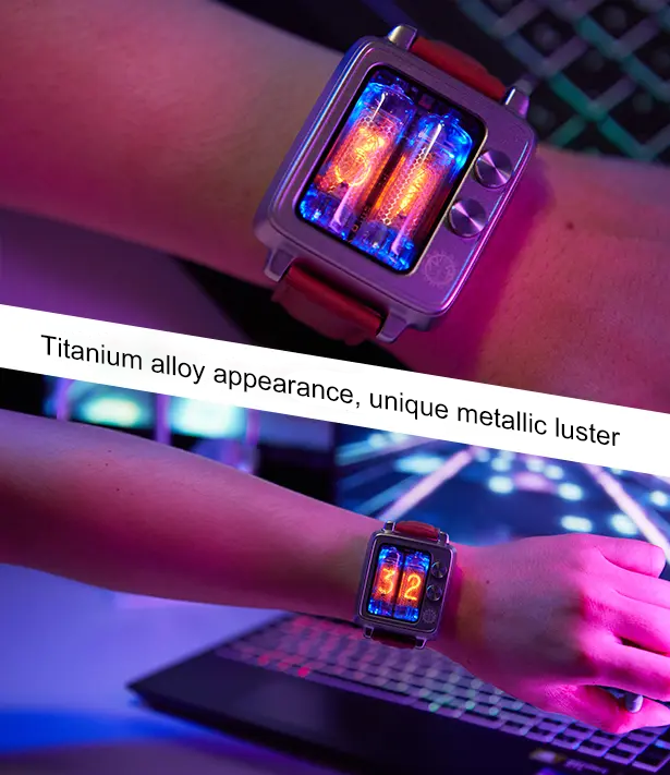 New Titanium NEONWORKS BTF2 NIXIE TUBE WATCH Retro Timer WristUp